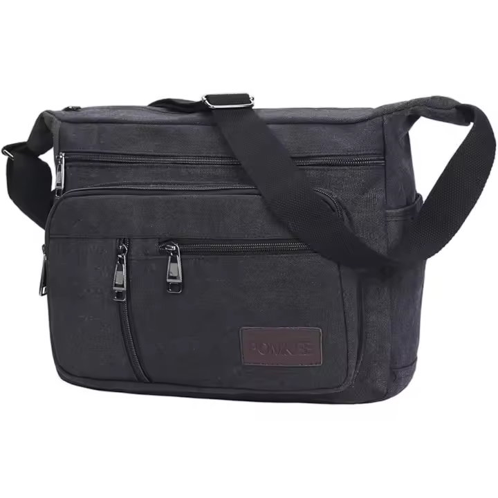 Bolso bandolera de Lona, Bolso type cartera, Bolso bandolera vintage de Lona, Bolso bandolera para portáthil, para el trabajo, la escuela y Viajes (Negro) - 1
