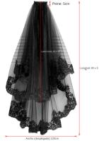 Vela De Novia Negra Con Encaje Corta VINOPROM Para Mujer Doble Capa Estilo De Borde De Encaje Hebilla Incluida Medio Largo - details 2