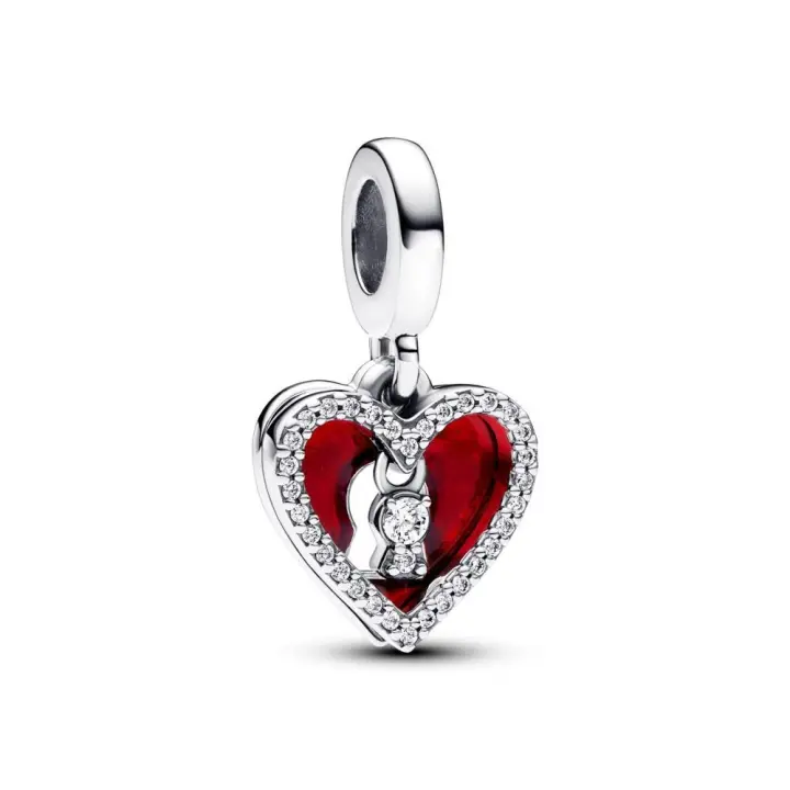 PANDORA Charm Colgante Doble Plata de Ley Corazón Rojo Cerradura - Joyería Mujer - 1