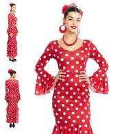 Disfraz de Sevillana rojo con lunares blancos negros para mujer niña, Vestido de flamenca para fiesta feria abril - details 5