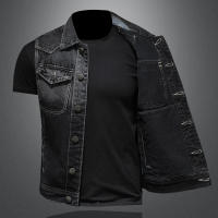 Chaleco De Motocicleta Estilo Retro Para Hombres Negro Gradiente Talla S-6XL Moda Elegante Sin Mangas Abierta Regular Primavera Verano - details 3