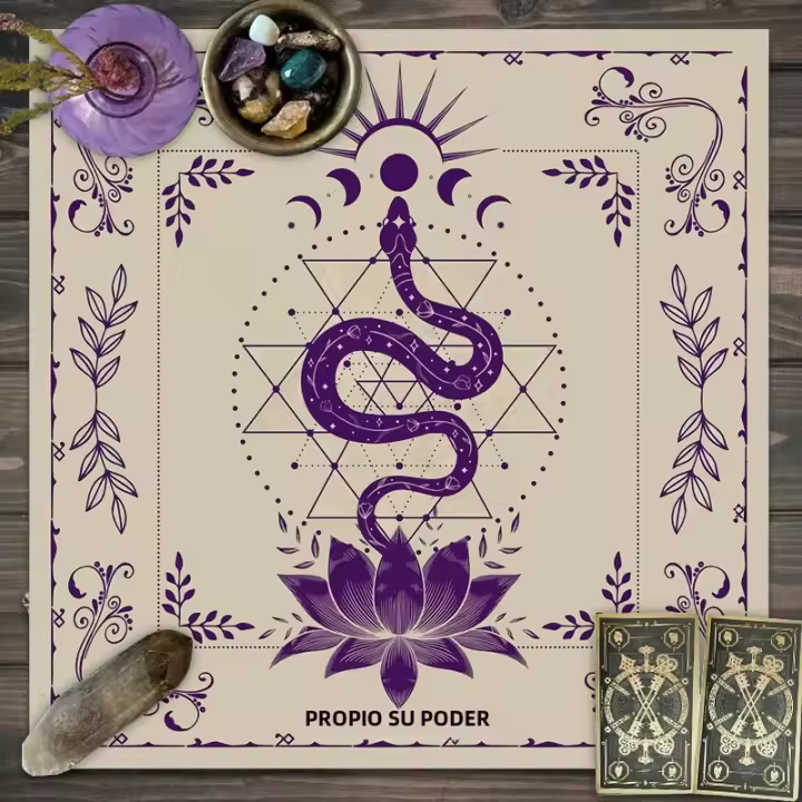 Mantel De Tarot Con Tu Poder En Forma De Serpiente Y Estampado Floral Y Vegetal Para Decoración De Altar Estilo Clásico Material Poliéster/Celulosa - 1