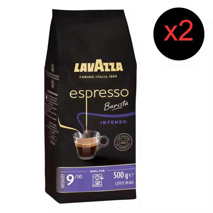 Lavazza Espresso Barista Intenso, 1 kg (2x Paquete 500g) Café en Grano Tostado, Ideal para Máquina de Café Espresso o Superautomática, Con Notas Aromáticas de Cacao y Madera, Intensidad 9/10, Tueste Medio - 1