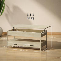 HOMCOM Mesa de Centro Elevable Mesa de Café con Encimera Elevable Espacio Oculto de Almacenaje Cajones y Estante Abierto 100x50x48-62 cm Roble - details 2