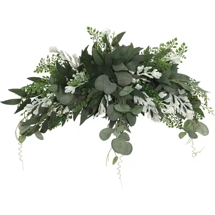 Guirnalda de vegetación artificial de 23,6 pulgadas para dintel, guirnalda floral decorativa con hojas de eucalipto, flores para arco de boda, guirnalda colgante de eucalipto para puerta de entrada, decoración de pared y ventana del hogar. - 1