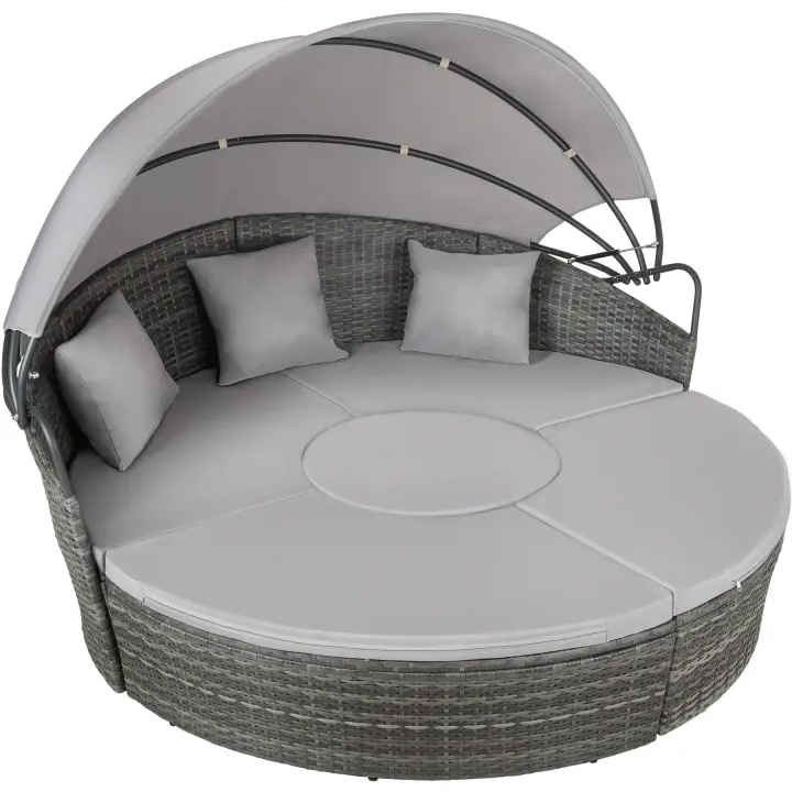 TECTAKE - Isla de ratán SANTORINI, Trenzado de poliratán de gran calidad y con protección UV, Estructura resistente y estable de acero, Combinable y versátil, con pinzas de unión - 1