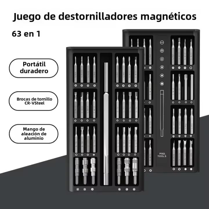 Juego De Destornilladores Magnéticos 63 En 1 Kit De Precisión Para Electrónica Computadoras Teléfonos Móviles Herramienta Multifuncional De Mantenimiento Con Mango - 1