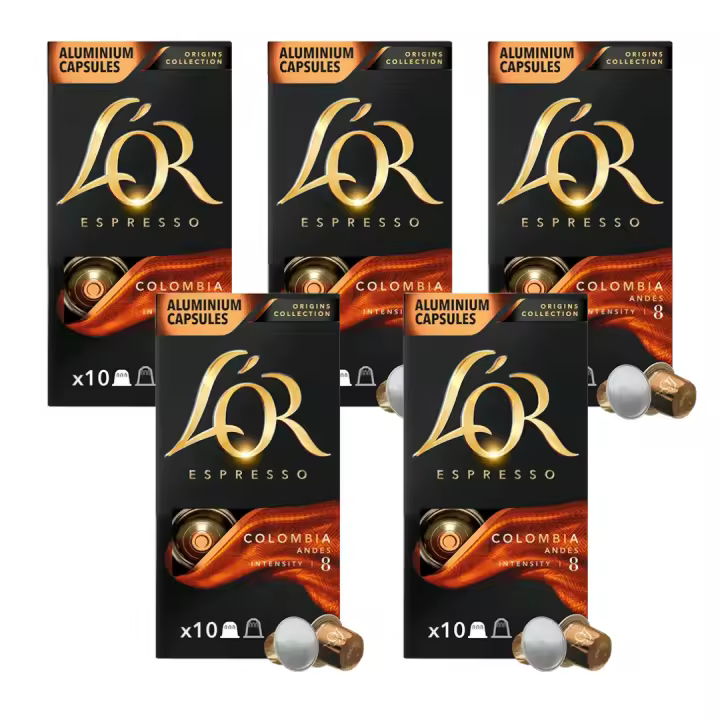 Pack 5 x L'OR Espresso Café Cápsulas Colombia 10 Uds Compatibles con Maquina Nespresso - Qumir - 1