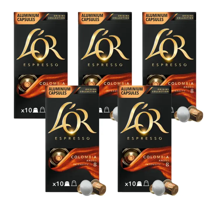 Pack 5 x L'OR Espresso Café Cápsulas Colombia 10 Uds Compatibles con Maquina Nespresso - Qumir - 1