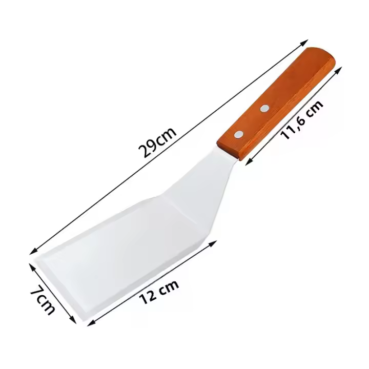 Herramienta De BBQ Espátula De Acero Inoxidable Con Mango De Madera Cuadrada Para Cocinar Carne Y Panqueques Resistentes Al Calor Y Fáciles De Limpiar - 1