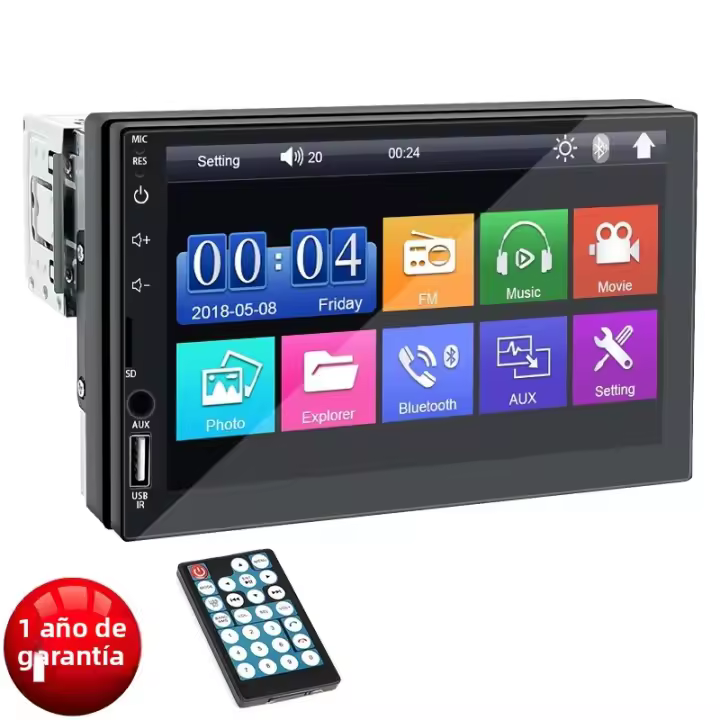 Reproductor De Radio Para Coche 7 Pulgadas 1 DIN MP5 Con Pantalla Táctil FM ISO Entrada De Poder Aux Bluetooth USB Mirror Link Universal Autoradio - 1