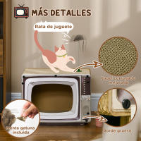 PawHut Rascador de Cartón para Gatos Tablero para Rascar en Forma de Televisor con Ratón de Juguete Centro de Actividades para Mascotas 43x23x32,5 cm Arena - details 1