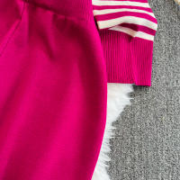 Conjunto De Ropa De Mujer REALEFT Otoño Invierno 2 Piezas Traje De Pista Tejido Con Cuello Alto Rayado Y Pantalones Rectos Polyester Estilo Casual - details 23