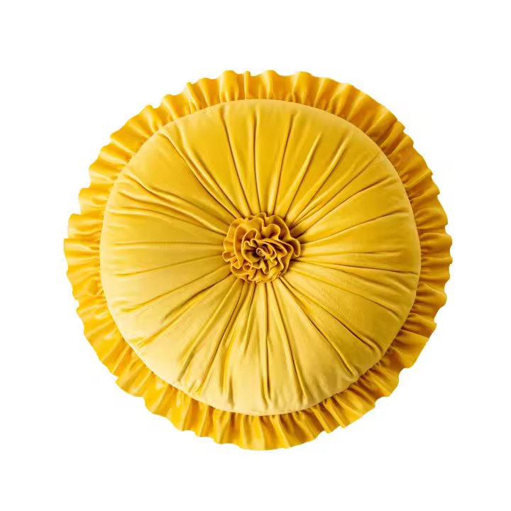 Cojín redondo de terciopelo holandés con volantes y flores, cojín de calabaza, cojín con ruedas y cojín de encaje. - 1