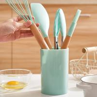 Set De Utensilios De Cocina Ecológicos De Silicona 12PCS Incluye Espátulas Cuchara Batidor Con Mango De Madera No-Artritis Para Cocina - details 6