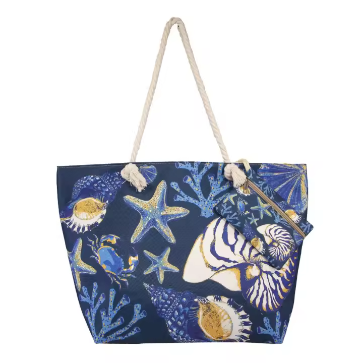 SUN & SURF Bolsa Playa Gran Capacidad con Cremallera 60x40x20cm y monedero a conjunto. Capazo Playa Verano. Asas Cuerda de Hombro. Bolsillos Interiores Cremallera - 1