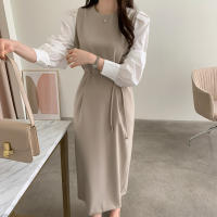 Vestido Wrap Vintage REALEFT Para Mujer Con Cinturón Manga Larga Cuello Redondo Adecuado Para Oficina Estilo Elegante Talla Regular Longitud De Pierna - details 2