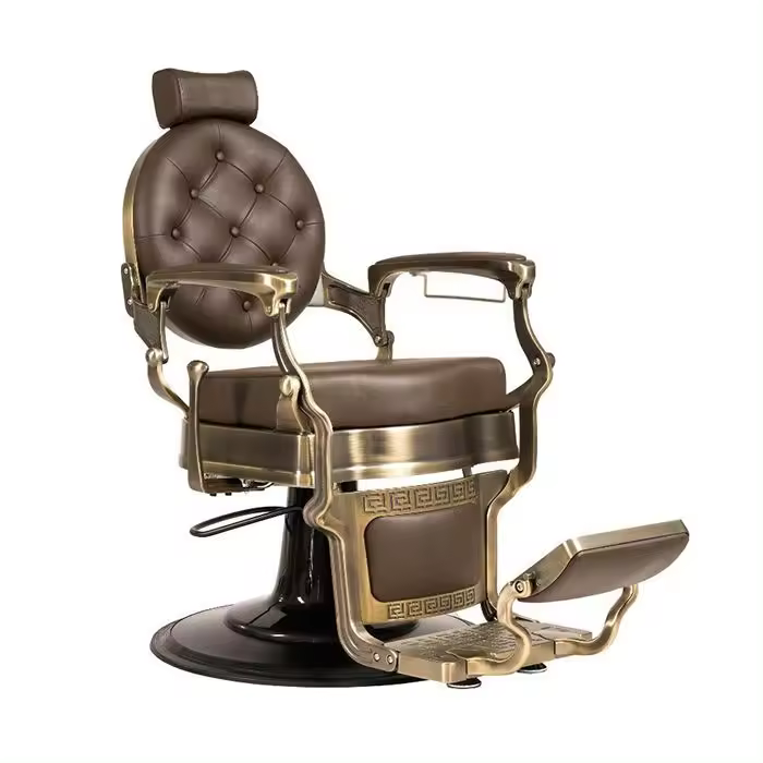 Sillón Clásico de Barbero hidráulico estilo Retro Vintage con reposapies integrado Modelo Buzz Bronze Marrón - 1