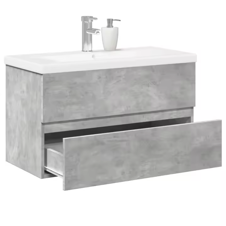 vidaXL Set muebles de baño 2 piezas madera contrachapada gris hormigón - 1