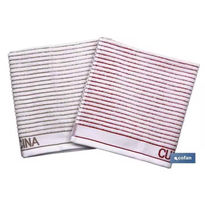 Pack 2 paños cocina 50x50 beige/rojo - 1