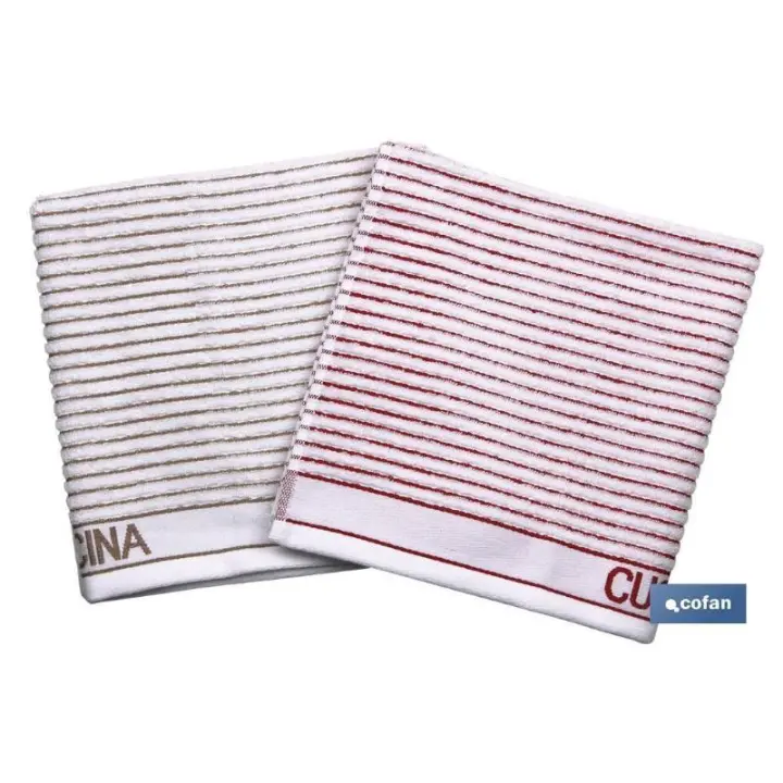 Pack 2 paños cocina 50x50 beige/rojo - 1