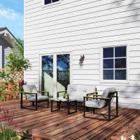 Outsunny Conjunto de Jardín Exterior de 4 Piezas Muebles Jardín Exterior con 2 Sillones y 1 Sofá de 2 Plazas con Cojines y Mesa de Centro con Tablero de Vidrio Templado Gris y Negro - details 3