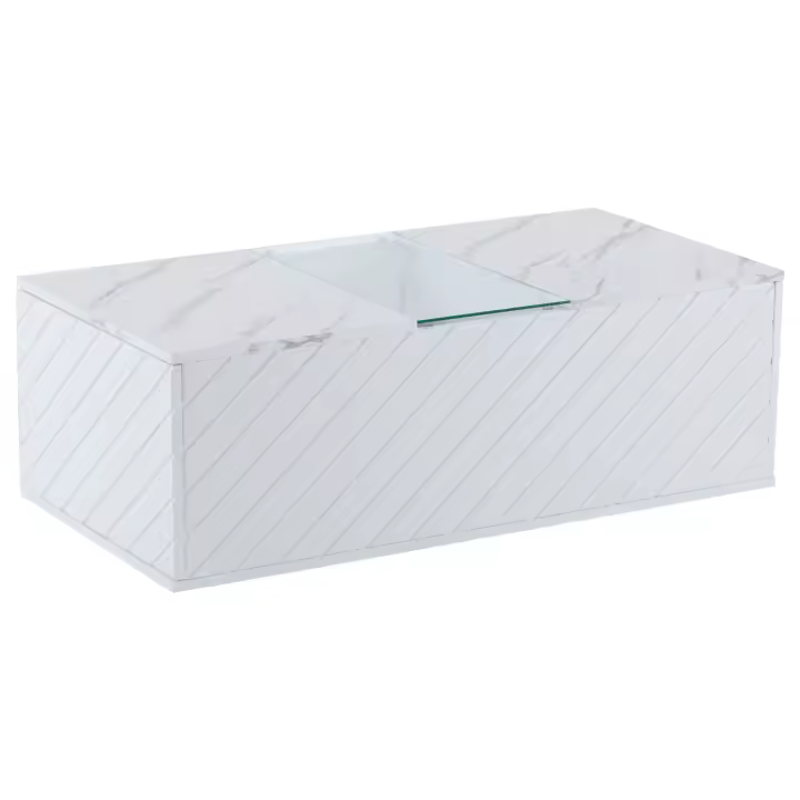 Mesa de Centro Blanca 100x50x35 cm, exterior de Mármol, iluminación LED, Elementos de Cristal Y 2 cartones-Capacidad de carga Hasta 20 kg, Modern Diseño - 1