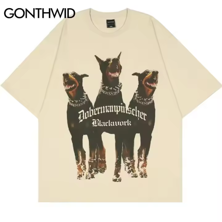 Camiseta Hip Hop Streetwear Para Mujer Con Estampado De Doberman Oversize Algodón Transpirable Ligera Protección Solar Secado Rápido Tees Casual - 1