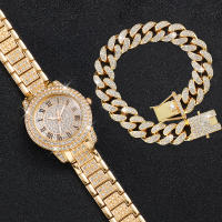 Reloj De Mujer 2PCS Moda Diamante Oro Reloj De Pulsera Lujo Con Rhinestone Reloj De Cuarzo De Aleación De Metal Dial Romano - details 2