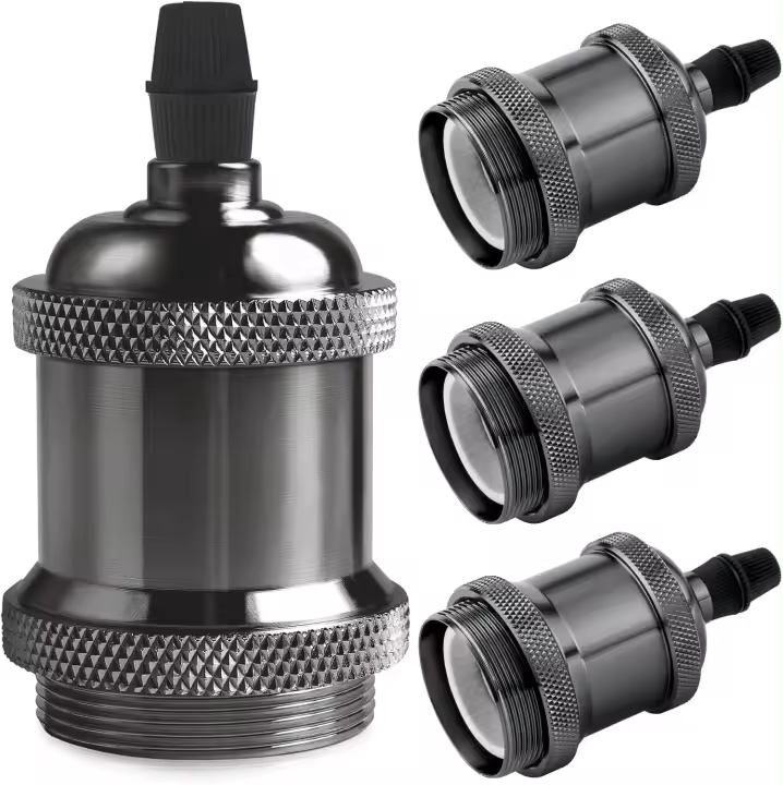 Portalámparas E27, lámpara colgante retro Edison, adaptador de cerámica trasero, 4 piezas de portalámparas negro con cuentas - 1