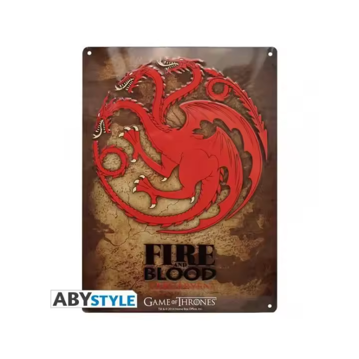 ABYstyle Placa de Metal con Relieve Juego de Tronos Targaryen Emblema 28x38cm Game of Thrones - 1