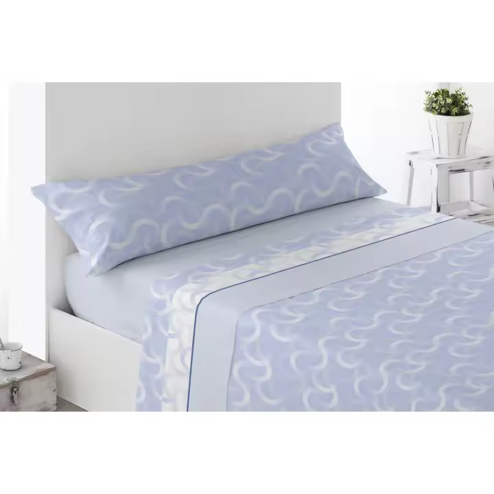 Juego de Sábanas Algodón 50% . Cama de 105, 135, 150 y 180.  Fino y Ligero, Extrasuave, 3 piezas, Bajera, Encimera, Funda de Almohada. Gris, Azul. No hace Bolas. Primavera, Verano y Otoño. Seron - 1
