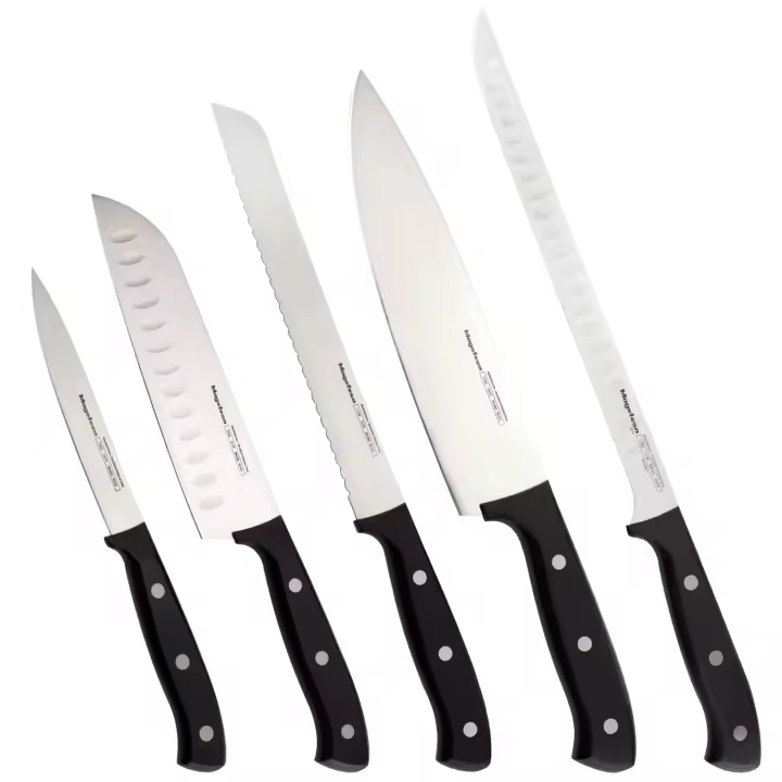 MAGEFESA ® Filo set de 5 cuchillos de cocina, hoja fabricada integramente en acero inoxidable, línea profesional con filo de corte de máxima precisión, mangos ergonómicos remachados, facil limpieza - 1
