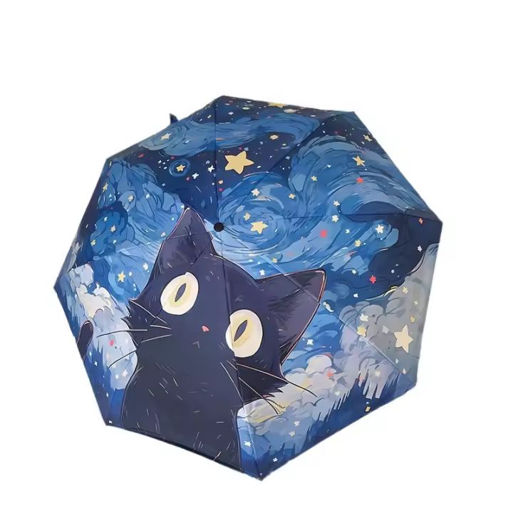 Paraguas plegable con diseño de gato de Van Gogh, protección solar, antiultravioleta, para mujer, para uso soleado y lluvioso, sombrilla portátil de doble uso. - 1
