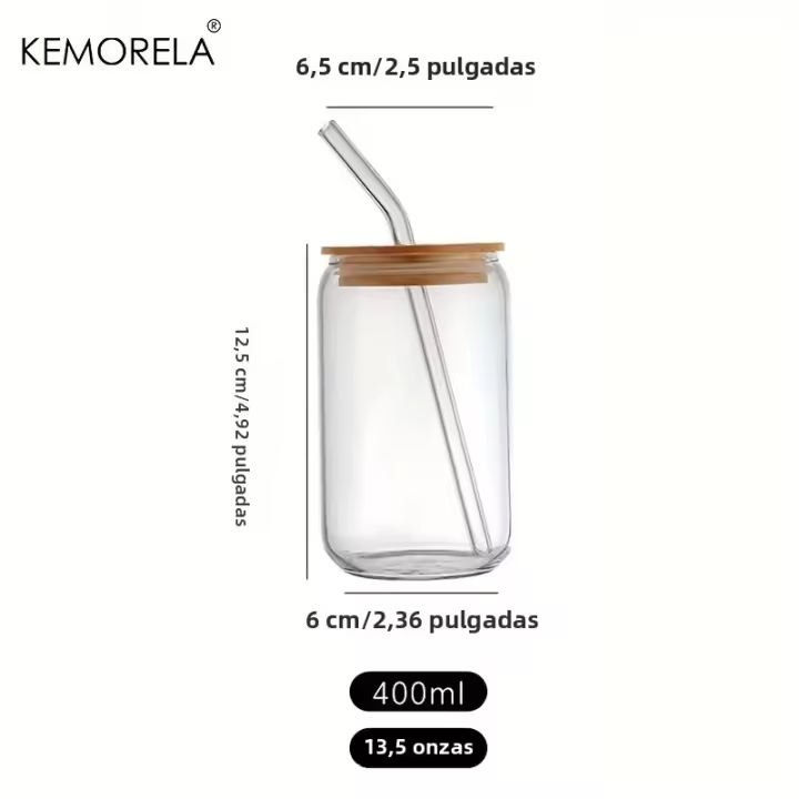 Vaso De Bebida En Forma De Botella De 18.6 Oz 540ML Con Tapa De Bambú Y Pajita De Vidrio Para Cerveza Café Frío Vino Cóctel - 1