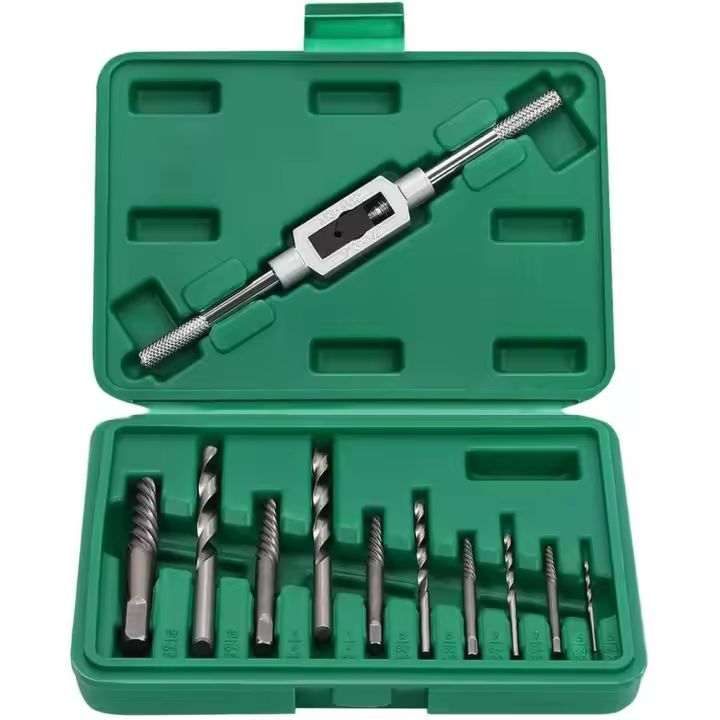 Juego de extractores de tornillos dañados, herramienta de brocas con llave de sujeción, tornillos rotos, 11 Uds. - 1