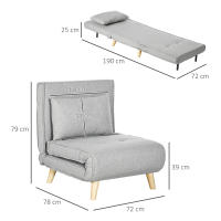 HOMCOM Sofá Cama Individual Sillón Cama Plegable Tapizado en Lino Sintético con Respaldo Ajustable en 6 Posiciones y Almohada Sofá Cama para Salón 72x78x79 cm Gris - details 2