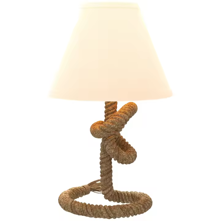 HOMCOM Lámpara de Mesa LED Lámpara de Mesita de Noche con Base de Metal Cuerda de Lino y Pantalla de Tela Bombilla E27 de Max.40W Luces de Blanco Cálido para Dormitorio Ø28x45,5cm Marrón y Beige - 1