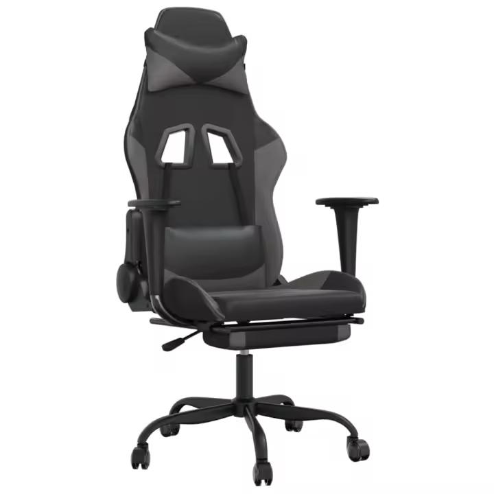 Silla Gaming Con reposapiés Arce sintético Negro Gris - 1