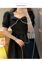 Vestido Vintage Bordado YUQI Para Mujer Verano 2024 Cierre De Cremallera Estilo Hepburn Retro Elegante Mini Con Cinturón Y Bow - details 22