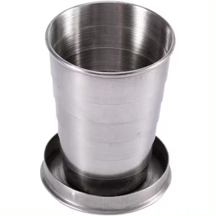 Taza plegable de acero inoxidable, taza de metal de primera calidad, apilable, para beber, para viajes al aire libre, taza plegable telescópica, para acampar, senderismo, botella (75 ml) - 1