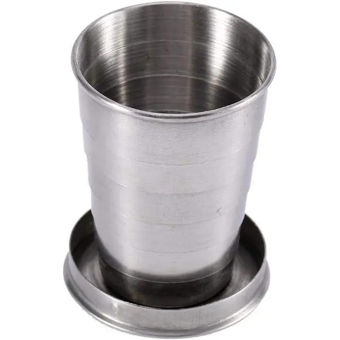 Taza plegable de acero inoxidable, taza de metal de primera calidad, apilable, para beber, para viajes al aire libre, taza plegable telescópica, para acampar, senderismo, botella (75 ml) - 1
