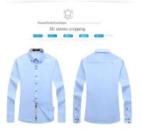 Camisa De Cuello Alto Azul Y Blanco Para Hombres Calidad Superior Algodón Manga Larga Moda Negocios Ajustada Nueva 2024 - details 3