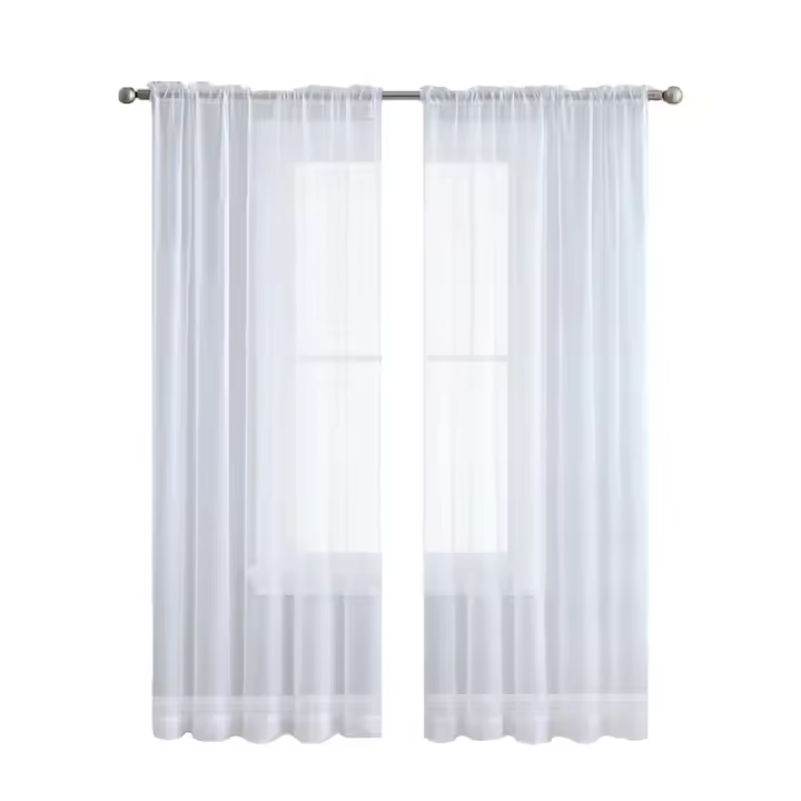 Cortina De Ventana Transparente De Terylene De Color Sólido Para Sala De Estar Y Dormitorio Decoración Simple De Cortina Moderna Sin Cierre - 1