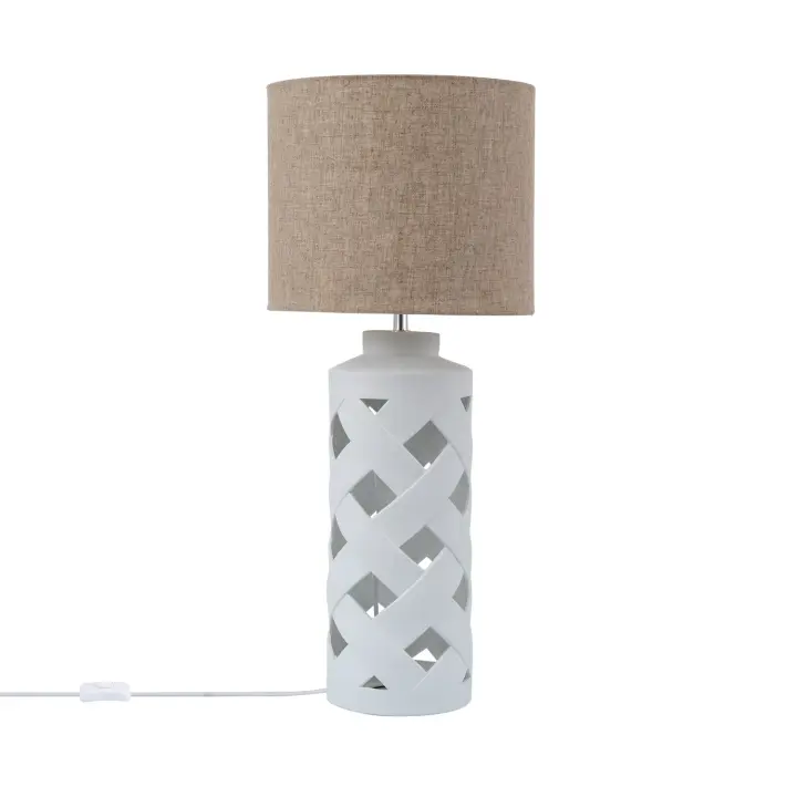 LEDKIA LIGHTING - Lámpara de Mesa Makalu | Diseño Elegante y Moderno | Soporte E27 hasta 40W | Ideal para Salón, Dormitorio, Comedor | Dimensiones: 700x350mm, Blanco, Cerámica, Tela - 1