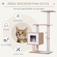 PawHut Árbol Rascador para Gatos de Madera 71,5x49,5x120 cm Torre de Gato con Cueva Plataformas Postes Rascadores de Sisal Cojines de Felpa Suave y Bolas Colgantes - details 3