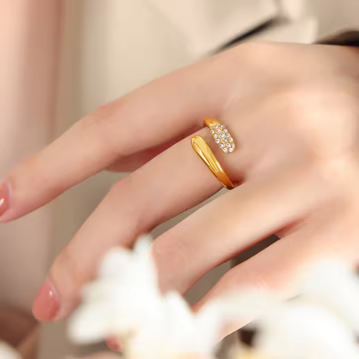 Conjunto de anillos de circón brillante geométrico elegante, joyería portátil de acero inoxidable 316L con hoja de arce - 1