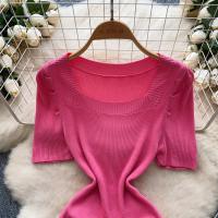 Vestido De Punto REALEFT Vintage De Verano Para Mujer Con Mangas Escaleras Estilo Casual Cuello Cuadrado Ajustado Hasta La Cintura - details 32