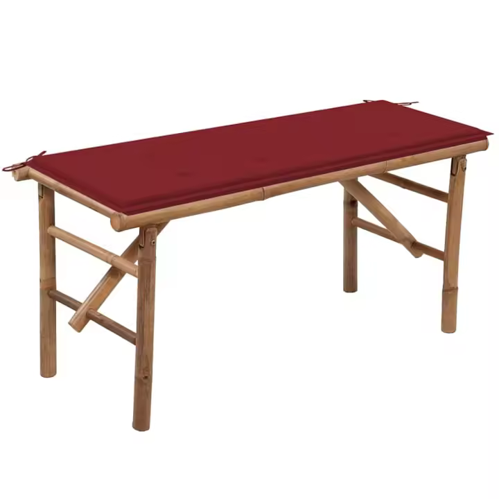 vidaXL Banco de jardín plegable con cojín bambú 118 cm en color Rojo vino tinto/Negro/Antracita y más | acolchados duraderos para sofás de jardín terraza exterior - 1