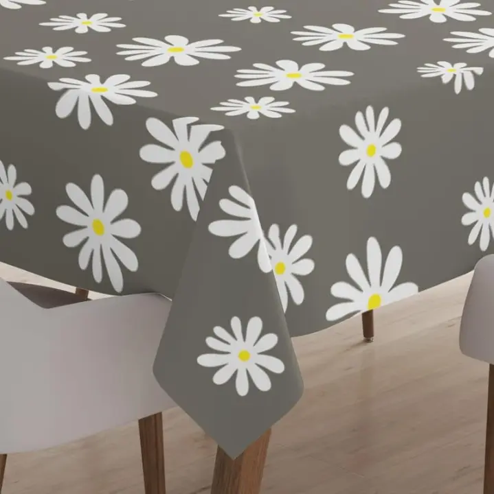 Mantel estampado de algodón de 140 x 140 cm, lavable a máquina, resistente, cuadrado, para hogar, restaurante y banquetes - Gris margarita - 1